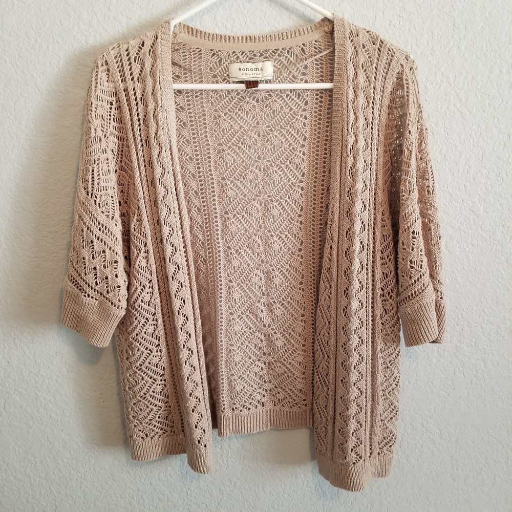 Sonoma Tan Crochet Short Sleeve Cardigan